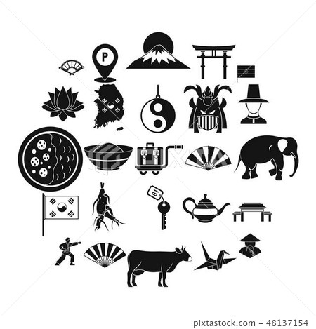 Asian things icons set, simple style 48137154