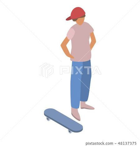 Boy near skateboard icon, isometric style Boy near skateboard icon, isometric style 48137375