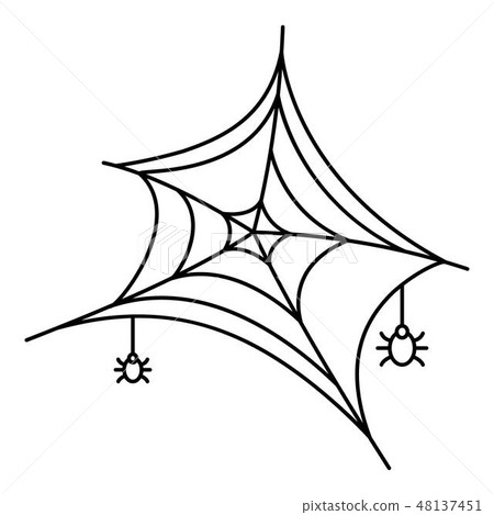 Small spider on web icon, outline style Small spider on web icon, outline style 48137451
