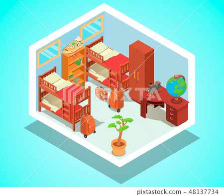 Hostel concept banner, isometric style 48137734