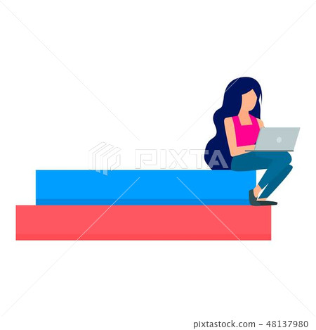 Girl stay with laptop icon, flat style Girl stay with laptop icon, flat style 48137980
