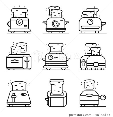 Toaster icons set, outline style Toaster icons set, outline style 48138153