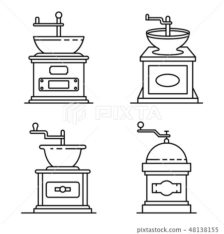 Coffee grinder icons set, outline style Coffee grinder icons set, outline style 48138155