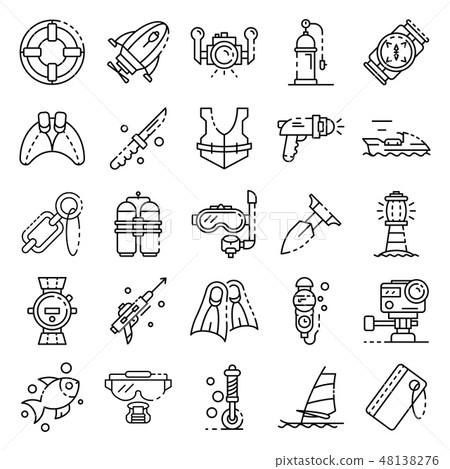 Snorkeling equipment icons set, outline style 48138276