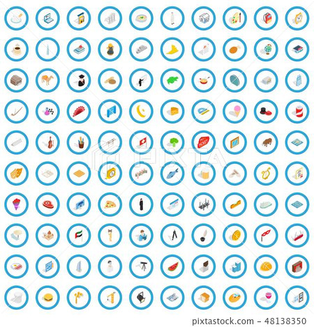 100 activity icons set, isometric 3d style-插圖素材 [48138350] - PIXTA圖庫