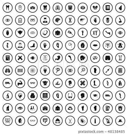 100 anatomy icons set, simple style 100 anatomy icons set, simple style 48138485