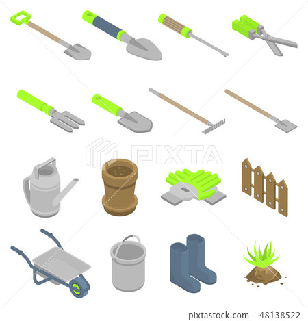 Gardening tools icons set, isometric style Gardening tools icons set, isometric style 48138522