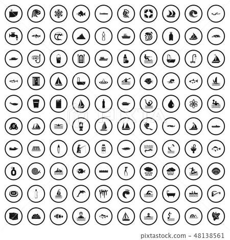 100 aquaculture icons set, simple style 48138561