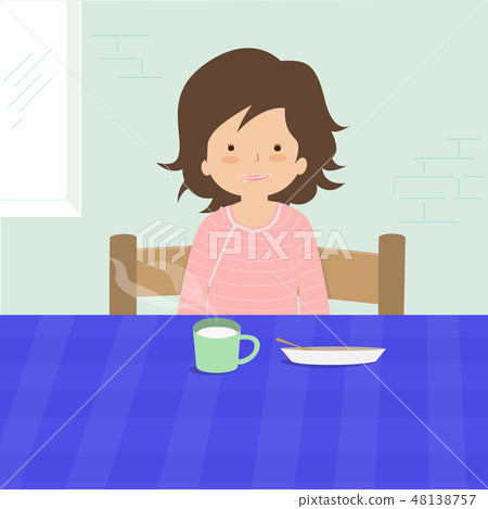 A girl drinking milk 48138757