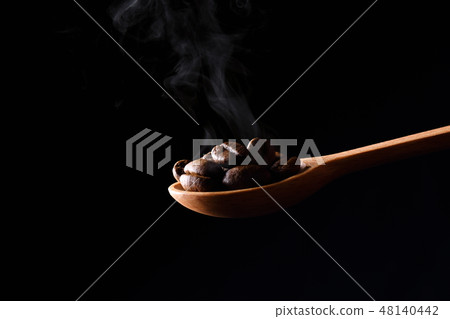 Coffee beans scooped with spoon 48140442