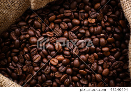 Coffee beans in hemp bag Coffee beans in hemp bag 48140494