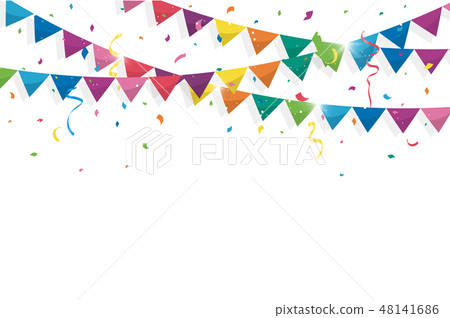 Colorful bunting flags with Confetti and ribbons 48141686