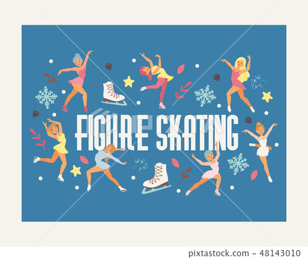 Figure skating vector backdrop girl character skates on competition and professional girlie skater 48143010