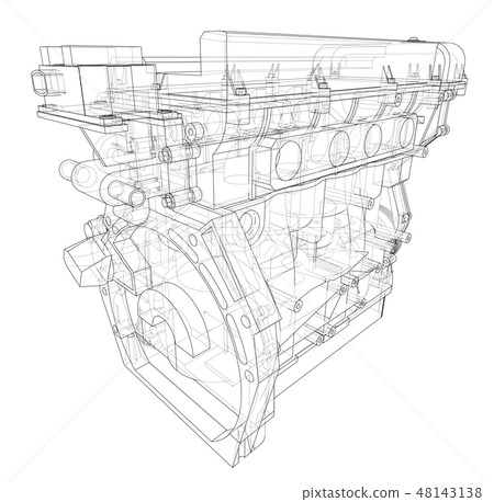 Engine sketch. Vector rendering of 3d Engine sketch. Vector rendering of 3d 48143138