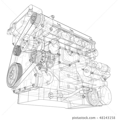 Engine sketch. Vector rendering of 3d 48143158