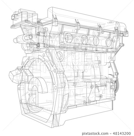 Engine sketch. Vector rendering of 3d 48143200