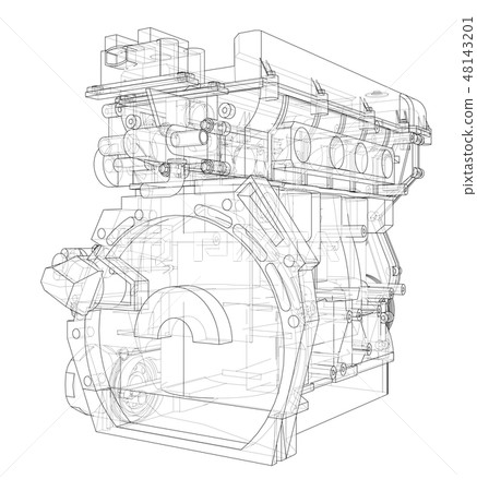 Engine sketch. Vector rendering of 3d 48143201