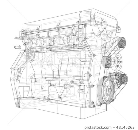 Engine sketch. Vector rendering of 3d 48143262