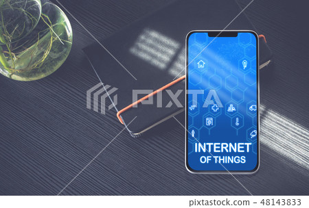 Internet of things (IoT) features icons on mobile Internet of things (IoT) features icons on mobile 48143833