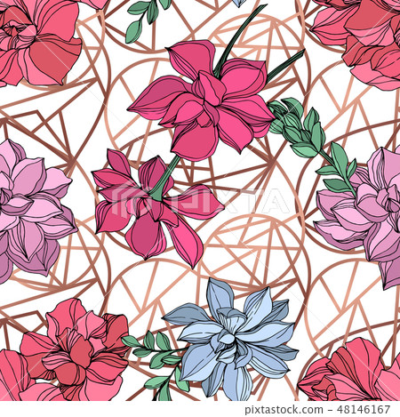 Vector Jungle botanical succulent flower. Engraved ink art illustration. Seamless background pattern Vector Jungle botanical succulent flower. Engraved ink art illustration. Seamless background pattern 48146167