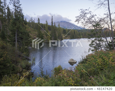 Mountain lake Strbske pleso in National Park High Tatra, Slovakia, Europe, summer at dusk 48147420