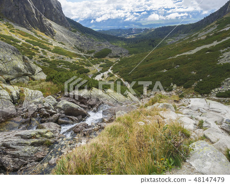 Valley Mlynska Dolina in slovakia mountains with Panoramic view on Strbske pleso village and 48147479