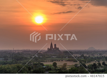 Colorful sunrise on Wat Tham Sua, Tiger cave Colorful sunrise on Wat Tham Sua, Tiger cave 48147815