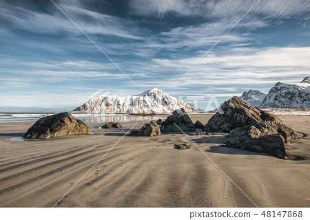 Natural furrow sand with snow mountain Natural furrow sand with snow mountain 48147868