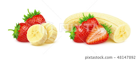 Banana and strawberry isolated on white background with clipping path 48147892