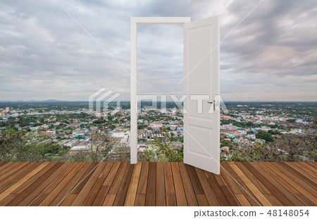 Landscape behind the opening door 48148054