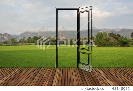 Landscape behind the opening door 48148055