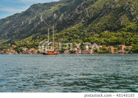 Boat in Boka Kotor bay Boat in Boka Kotor bay 48148185