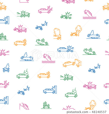 Car Accident Thin Line Seamless Pattern Background. Vector Car Accident Thin Line Seamless Pattern Background. Vector 48148537