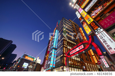 在歌舞伎町等的東京都市風景的視圖（夜景） 48148656