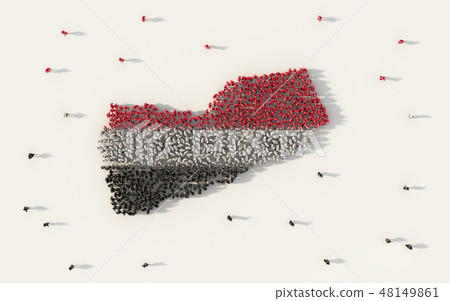 Large group of people forming Yemen map and national flag in soc Large group of people forming Yemen map and national flag in soc 48149861