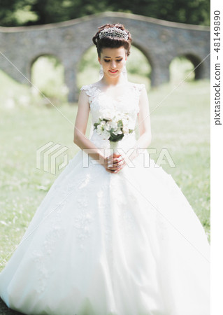 Beautiful luxury bride in elegant white dress Beautiful luxury bride in elegant white dress 48149890