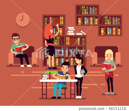 Bibliotheca, school library interior with student vector illustration Bibliotheca, school library interior with student vector illustration 48151218