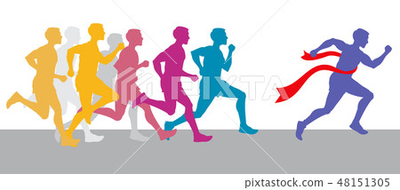 Racing people and winning runner marathon competition vector concept Racing people and winning runner marathon competition vector concept 48151305