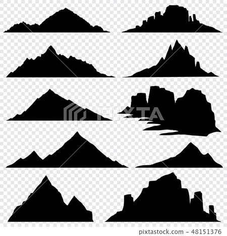 Mountain ranges black vector silhouettes set, overlook hiking landscape 48151376