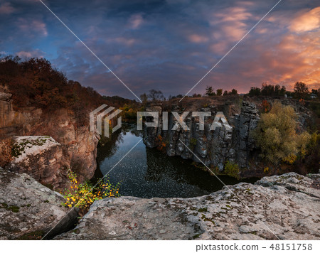 Autumn sunrise over river in canyon Autumn sunrise over river in canyon 48151758