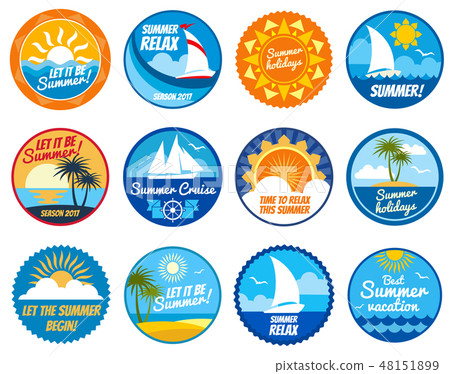 Summer party vector labels and emblems with sun and sea beach Summer party vector labels and emblems with sun and sea beach 48151899
