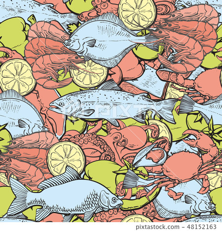 vector sketch underwater animal sea food pattern 48152163