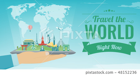 Travel composition with famous world landmarks. Travel and Tourism concept. Vector 48152236