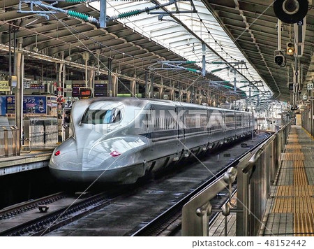 Shinkansen stopping at Nagoya Station made from photos Shinkansen stopping at Nagoya Station made from photos 48152442
