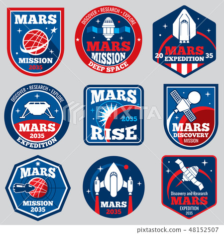 Mars mission vector space emblems. Astronaut...-插圖素材 [48152507] - PIXTA圖庫