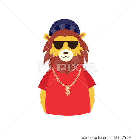 Funny hipster lion character in sunglasses, cap Funny hipster lion character in sunglasses, cap 48152599