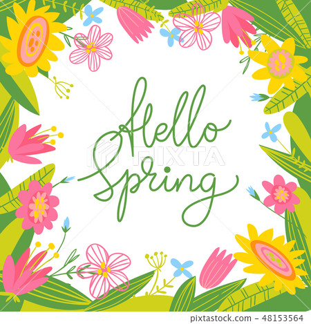 Vector spring easter card with flowers, bunny... - Stock Illustration ...