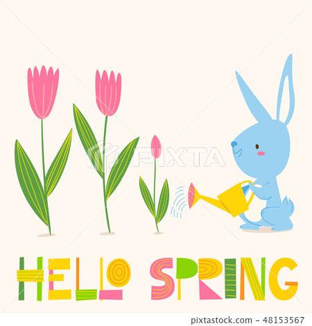 Vector spring easter card with flowers, bunny... - Stock Illustration ...