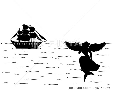 Siren mermaid naiad ship silhouette ancient mythology fantasy Siren mermaid naiad ship silhouette ancient mythology fantasy 48154276