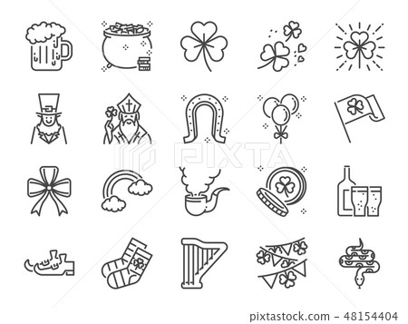 St. Patrick day line icon set 48154404